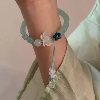 Ретро-браслет из плетеной веревки с кисточками в виде лотоса, модный регулируемый женский браслет для праздника, подарок