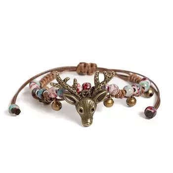 Ретро Браслет из потрескавшейся керамики с головой оленя, регулируемый, ручной работы, плетеный, в стиле бохо, уникальный браслет, ювелирные аксессуары, подарки