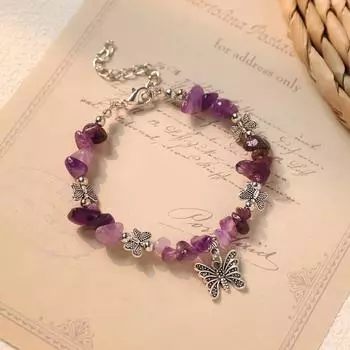 Ретро браслет нишевый дизайн литературный тибетское серебро аметист браслет с бабочкой женские аксессуары