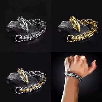 Ретро браслет с головой дракона, мужской браслет в стиле хип-хоп, браслет в стиле панк-киля 19cm