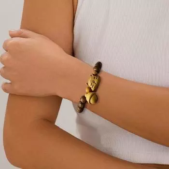 Ретро браслет с колокольчиком из дерева лиса простой эластичный браслет с бисером унисекс ювелирные изделия подарок