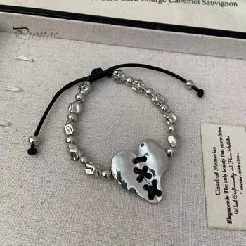 Ретро браслет с сердечками, бусины, ремешок, браслет, регулируемый размер, не выцветающий, унисекс, браслет, модный аксессуар синий