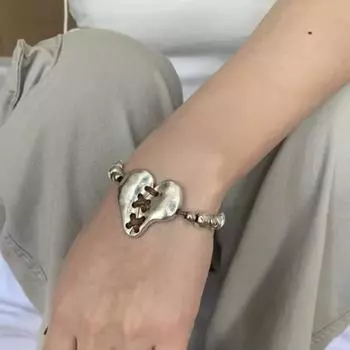 Ретро браслет с сердечками и бусинами, ремешок, браслет, регулируемый размер, не выцветающий, унисекс, браслет коричневый