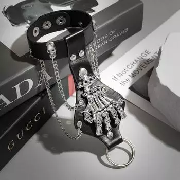 Ретро браслет с заклепками Браслет с заклепками и цепочкой Креативный панк-браслет для мужчин чёрный