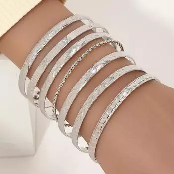 Ретро-браслеты с гравированными текстурированными отверстиями, комбинации браслетов, ювелирные изделия, подарки, 7 шт./набор, этнический стиль, унисекс, персонализированные, ручная работа золотистый