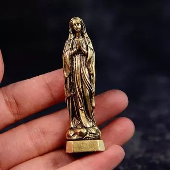 Retro Brass Virgin Mary Keychain Pendant, European and American Characters, Bronze Statues, Handicrafts, Old Bronze Ware