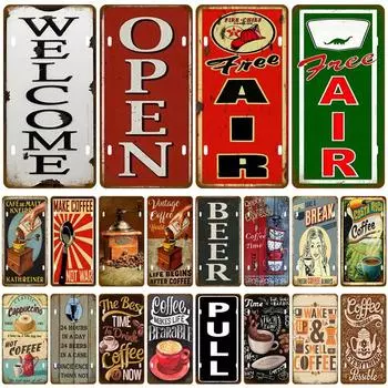Ретро-бренд Металлический Знак Приветственный Кофе Холодное Пиво Бар Паб Кафе Домашний Декор Стены Жестяная Вывеска Ремесла Тарелка Плакаты Плакаты Художественное Оформление 15x30cm