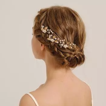 Retro bridal headdress, handmade hairpin, crystal pearl bridal hairpin, golden flower and leaf hairpin