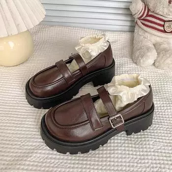 Ретро британские туфли на платформе из кожи женские весенние японские туфли в стиле колледжа с юбкой Мэри Джейн одинарные туфли 35 хаки
