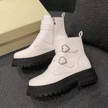 Ретро британский стиль 2025 года, ботинки Martin на толстой подошве, женские, студенческие, с круглым носком, короткие, универсальные, новые, на осень и зиму 35 чёрный