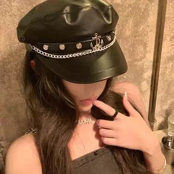 Ретро британский стиль берет женский из искусственной кожи универсальный Интернет знаменитость темно-синяя шляпа большая окружность головы показать лицо маленькая шляпа прилив M55-58cm