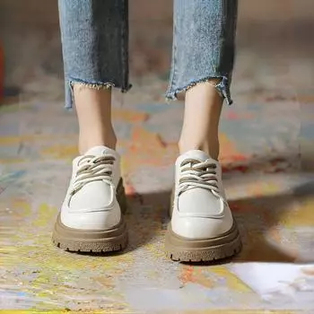 Ретро британский стиль маленькие кожаные туфли для женщин 2024 новые осенние универсальные одинарные туфли минималистичные женские туфли на платформе Мэри Джейн 35