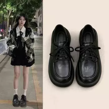 Ретро британский стиль маленькие кожаные туфли женские круглые универсальные черные туфли-лоферы на платформе одинарные туфли 35 слоновая кость