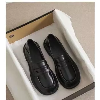 Ретро британский стиль маленькие кожаные туфли женские 2024 осень одиночные туфли мокасины одна педаль японские мягкие подошвы черные туфли jk 35 чёрный