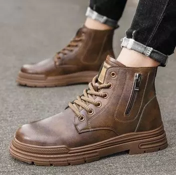 Ретро британский стиль мужские рабочие ботинки модные мужские туфли на шнуровке мужские ковбойские ботильоны с круглым носком мужские повседневные мотоциклетные ботинки 39 коричневый