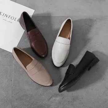 Ретро британский стиль женские кожаные туфли осенние плоские повседневные лоферы модные застежки на круглый носок офисные рабочие туфли zapatillas mujer 32 хаки