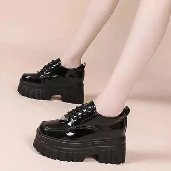 Ретро британский стиль женские маленькие кожаные туфли осень и зима новые лоферы толстая подошва высокие каблуки для женщин Zapatos 35