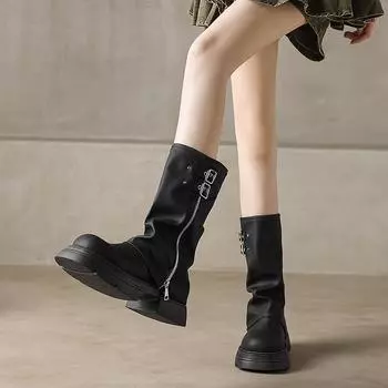 Retro British high-top Martin boots women s 2024 new autumn and winter small thin platform short boots 35 чёрный
