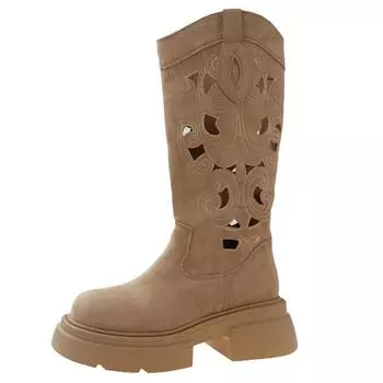 Retro British style but knee thick-soled boots women s new summer heightening hollow v-mouth knight boots 35