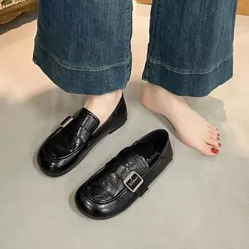 Retro British style flat-bottomed small leather shoes for women s 2025 new spring and autumn one-pedal soft-soled Mary Jane Love single shoes 35