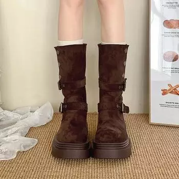 Retro British style Martin boots 2024 new spring and autumn brown thin and high thick heel thick sole short boots children s models 35 чёрный