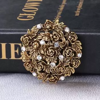 Ретро-брошь-цветок со стразами, цветочная парчовая брошь-роза, простое пальто, кардиган, фиксированная булавка для одежды
