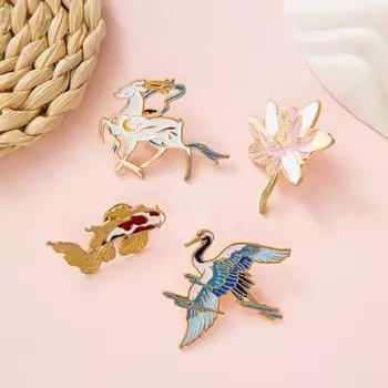 Ретро-брошь Lucky Koi, классические значки на лацкан в виде оленя, креативная брошь в виде цветка лотоса, свадебные подарки lotus