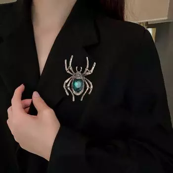 Ретро брошь-паук для женщин, искусственный кристалл, стразы, эффектное насекомое, костюм, брошь в пальто, булавка, аксессуары для костюмов на Хэллоуин, ювелирные изделия, подарок серый