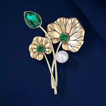 Ретро брошь Qinqing He, темперамент, универсальный, жемчужный, в виде листа лотоса, корсаж, светлый, роскошный, нишевый дизайн, булавка, аксессуары для костюма