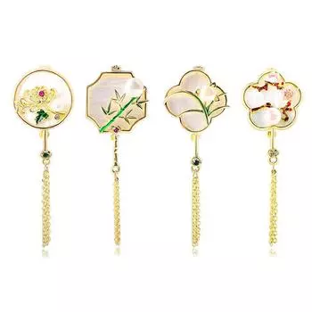 Ретро-брошь с жемчугом и кисточками из сливы, орхидеи, бамбука и хризантемы - булавка для корсажа в винтажном стиле для женщин