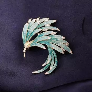 Ретро-брошь в китайском стиле с эмалью, постепенное изменение цвета, инкрустированная бриллиантами, элегантная заколка для корсажа в виде пера феникса, свитер, костюм, аксессуары высокого класса