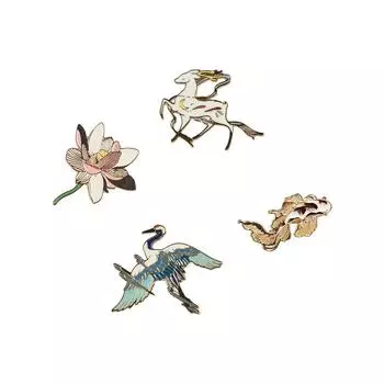 Ретро-брошь в виде цветка лотоса, классические значки на лацкан в виде оленя, брошь в виде кои на удачу, свадебные подарки Crane