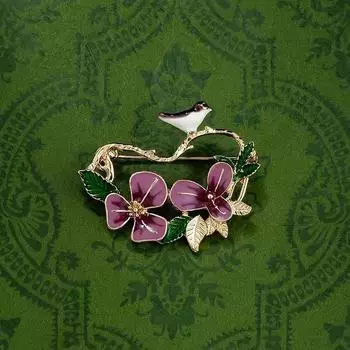 Ретро-брошь в виде цветочной ветки с птицей, высококачественная женская нежная брошь в виде ириса с птицей, нишевый дизайн, булавка, аксессуары для одежды