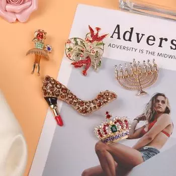 Ретро брошь в виде капли масла, стильная простая брошь-цветок из сплава с бриллиантами, булавка для одежды