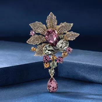 Ретро-брошь в виде листа бодхи, высококачественная женская атмосферная брошь с кристаллами, роскошная высококачественная булавка для пальто, аксессуары для женщин