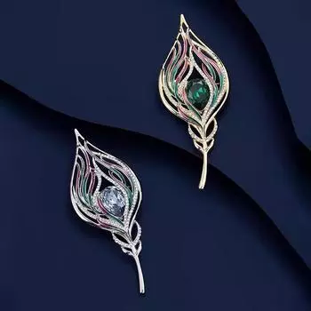 Ретро брошь в виде павлиньего пера, изысканная женская модная брошь в виде пера, аксессуары высокого класса