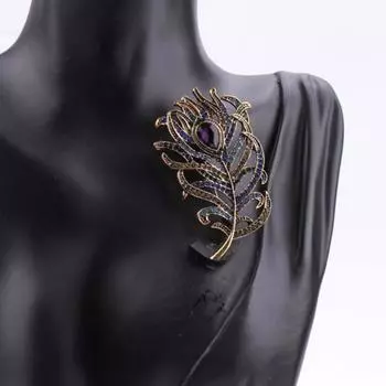 Ретро брошь в виде пера со стразами для женского костюма, атмосфера, высококачественная брошь с бриллиантами, металлические аксессуары для одежды