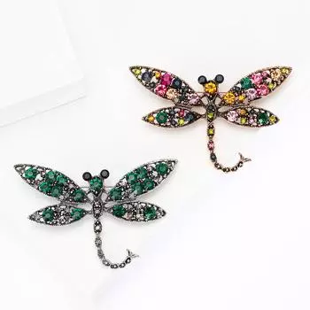 Ретро-брошь в виде стрекозы со стразами, литературный и простой темперамент, женская одежда, корсаж, ювелирные изделия, булавка
