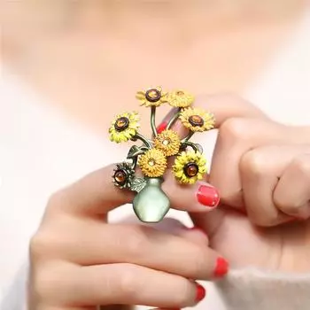 Ретро броши-ваза с подсолнухом для женщин, осенне-зимняя брошь, аксессуары для вечеринок, подарок жёлтый