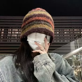 Retro brown autumn and winter pulled hair bag head hat female face small pile hat warm ear protector cold hat No adjustment