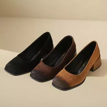 Туфли Doudou коричневого цвета в стиле ретро, женские, на толстом каблуке, весна-осень 2024, новые, черные, универсальные, на среднем каблуке, квадратная головка, одинарные туфли, женские 34 чёрный