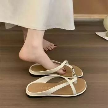 Retro brown premium open-toed sandals fairy shoes new summer flat-bottomed vacation cool slippers 35