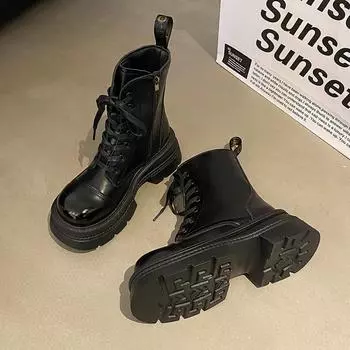 Retro brown thick heel platform Martin boots women s 2024 heightening British style short boots 35 коричневый