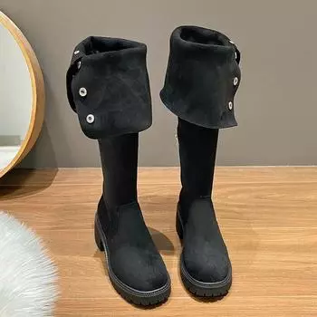 Retro Brown Thick Soled Knee Length Boots for Women in Autumn and Winter 2024new Suede Two Wear Versatile Knight Bootslong Boots 35