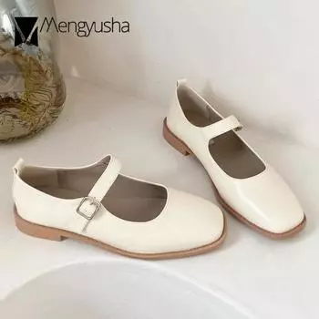 Ретро-лоферы с пряжкой на ремне, женские кожаные джинсы Мэри, туфли-лодочки для девочек в стиле Лолиты с квадратным носком, удобные женские мокасины 5 хаки