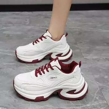 Retro burgundy Hong Kong style platform fashion dad shoes women s spring and summer, new versatile ins showing small sneakers 35