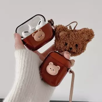 Ретро бурый медведь плюшевый с подвеской 3d теплый милый мультяшный чехол для наушников для Apple Airpods 1 3 Pro 2 2nd силиконовый мягкий чехол For Airpods Pro 2nd