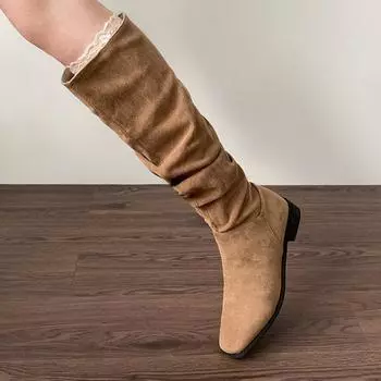 Retro but knee thick heel boots women s 2025 new spring and autumn explosion heightening knight boots slim pile boots 35