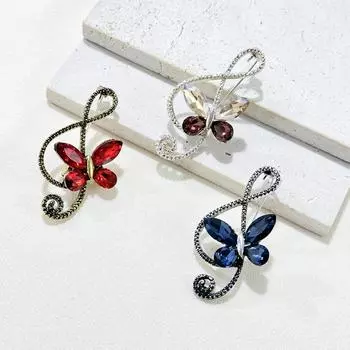 Retro Butterfly Rhinestone Music Note Brooch Versatile Fashion Collar Brooch Men And Women With The Same Style Suit Pin Accessories