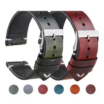 Ретро быстросъемный итальянский ремешок для часов из кожи ручной работы с масляным воском из кожи 20mm синий